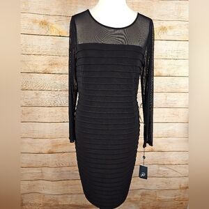 NWT Adrianna Papell Matte Jersey Pintucked Dress Black Size 12
